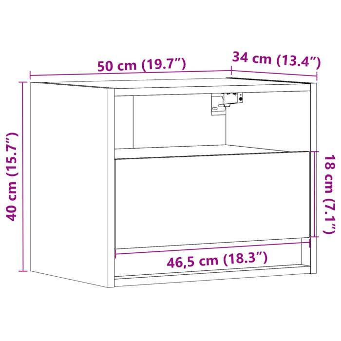 VidaXL Wall-mounted Bedside Table with LED Lights Smoked Oak, Floating Bedside Table, Phone Holder, Bedside Table 852069