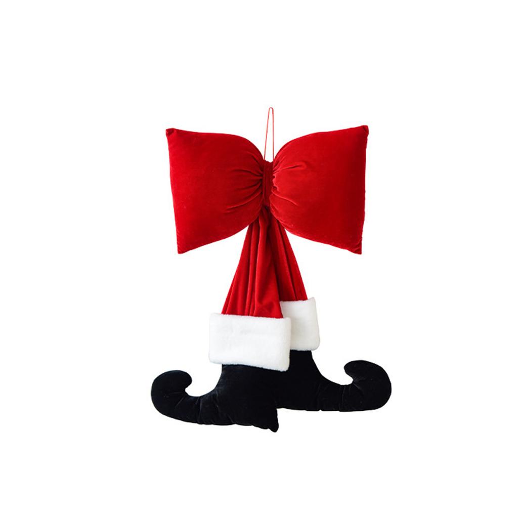 Christmas Decorative Boot Wall Hanging, Red Velvet Bow With Black Boots, Holiday Home Decor, Indoor Christmas Tree Ornaments