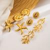 18K Gold Stainless Steel Stud Earrings Women Vintage Ocean Element Vacation Style Titanium Steel Fashion Ear Jewelry New Arrival
