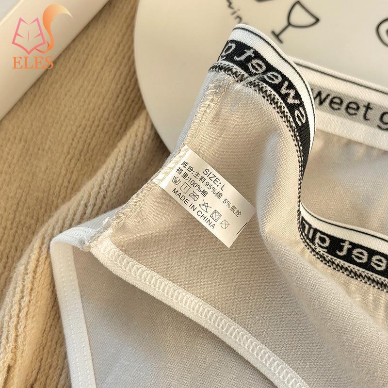 Women Panties Seamless Mid Waist Contrast Color Letter Pattern Elastic Soft Breathable Japanese Style Anti-septic Moisture-wicki