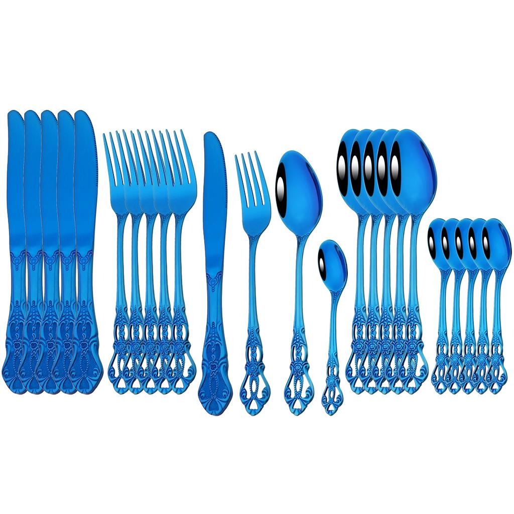 24Pcs Messer Gabel Kaffee Löffel Besteck Set Mehrfarbige Geschirr Set Edelstahl Besteck Geschirr Westlichen Küche Zubehör