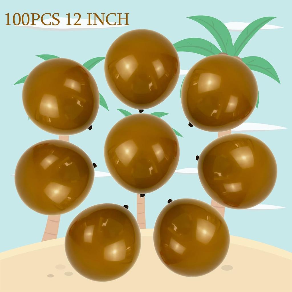 110Pcs Coconut Balloons Set Palm Tree Leaves Balloons 10Pcs Coconut Tree Leaves Foil Balloon 100Pcs 12inch Brown Latex Balloons for Hawaii Luau Beach