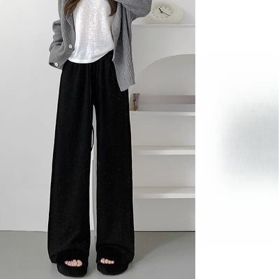 Gray Glutinous Rice Pants Women's Spring and Autumn Fleece Thickened High Waist Drape Casual Loose Wide-leg Pants