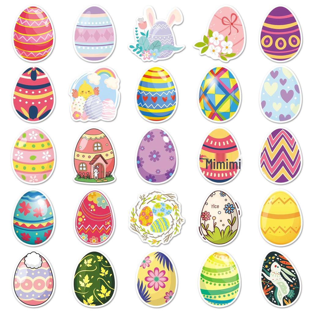 Easter Egg Stickers: 50 Waterproof Sheets, Colorful Cartoon Graffiti for Festive Decoration