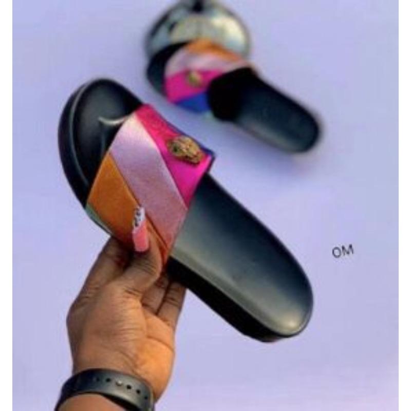 Summer New Large Size One-word Slippers Women Wear Colored Eagle Head Flat Bottom Cool Slippers Women