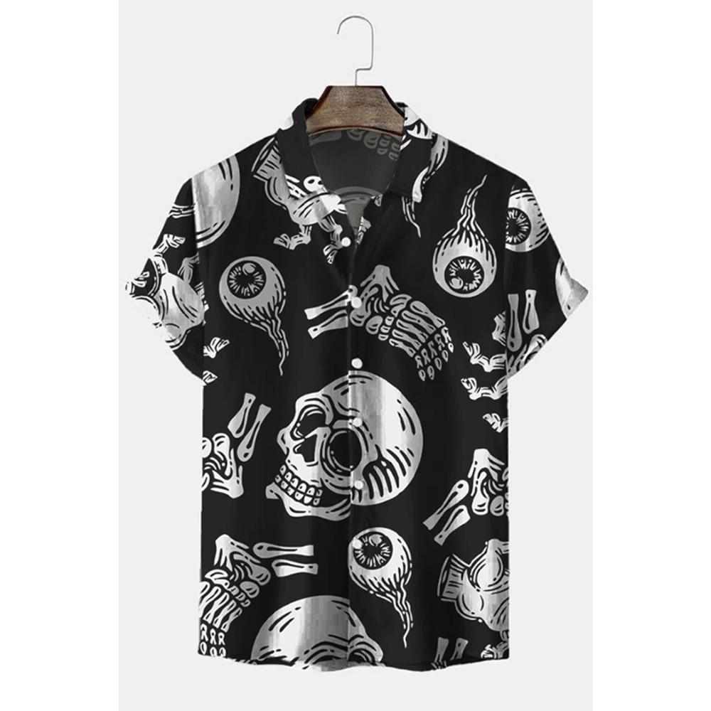 New Hawaiian Shirt for Men Skull 3d Printed Beach Shirt Short Sleeve Button Casual Men's Skull Shirts Oversized Camisa