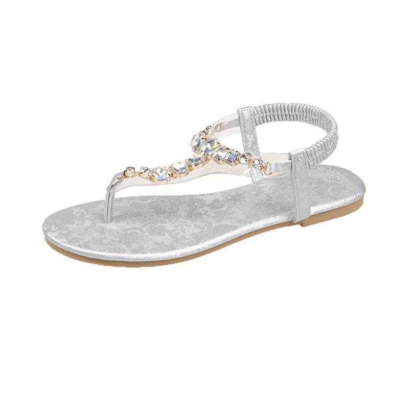 

Women s sandals wear large rhinestone toes in summer, large size 4243 flower trendy foot cover 43 серебряный