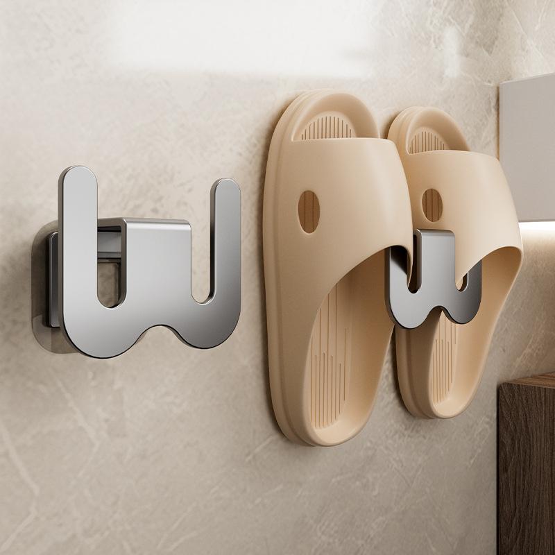 Wall-Mounted Punch-Free Bathroom Slipper Rack & Shoe Hook.