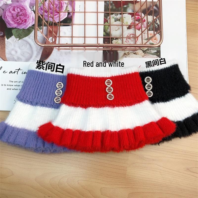 2023 Women's Knitted Striped Faux Mink Collar: Warm, Versatile Neck Cover for Cervical Support