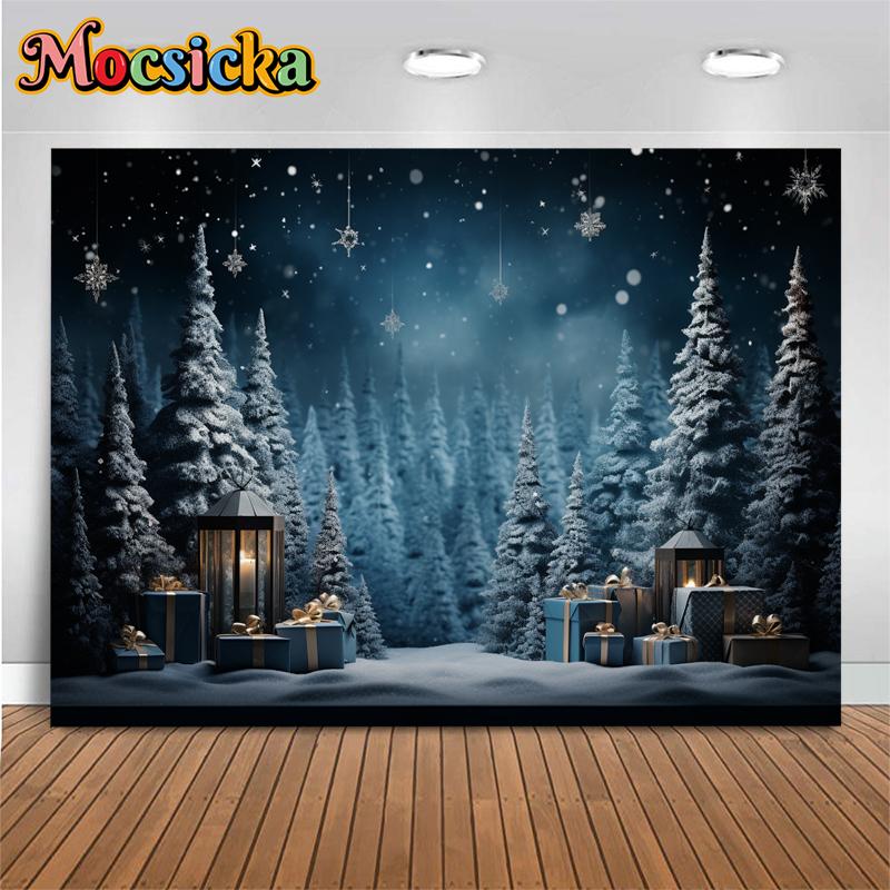 Mocsicka Christmas Tree Backdrop Photography Props Winter Snowflake Forest Decorations Children Party Photo Background Wallpaper