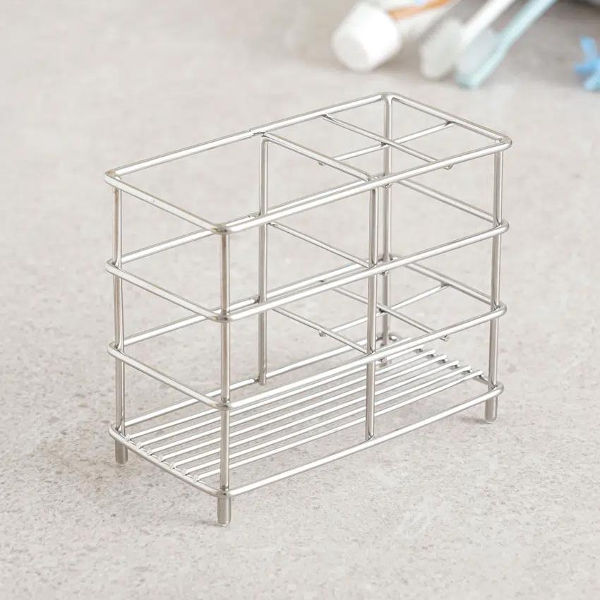 Stainless Steel Toothbrush & Toothpaste Stand (6x12x10cm) Silver