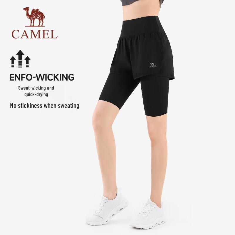 CAMEL Women s Faux Two-Piece Quick-Dry Running Shorts S