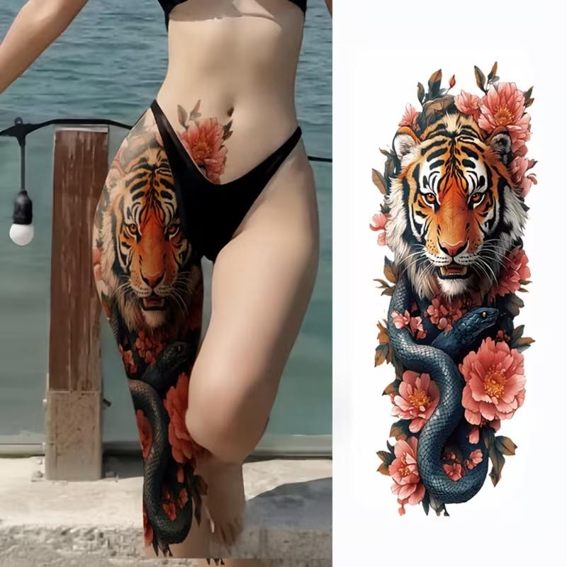

realistic tiger snake One piece hands and making friends legs dates waterproof design flower elements tattoo sticker temporary tattoo sticker Jewelry 1 pc оранжевый