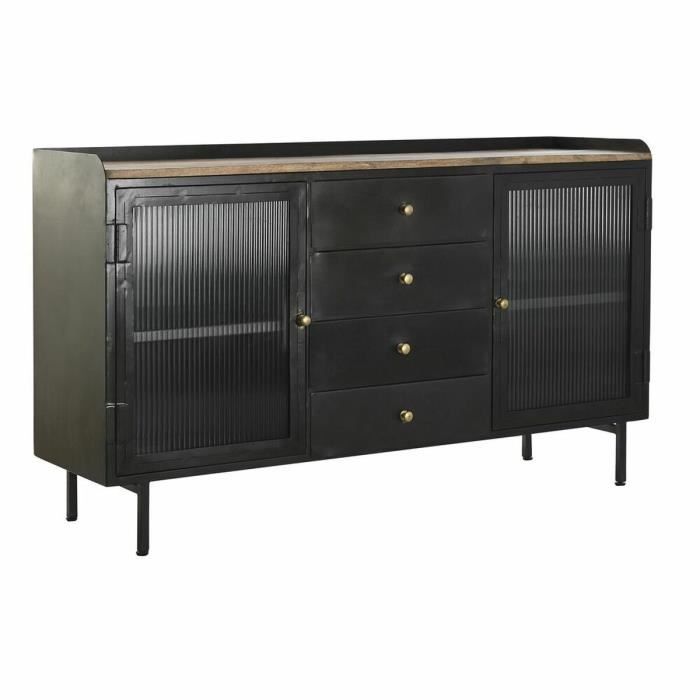 Buffet Naturel Noir Doré Métal Bois De Manguier (145 X 40 X 85 Cm)