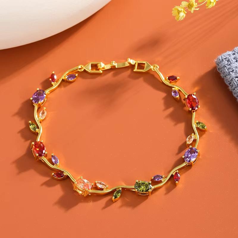 2026 Europeu e Americano Design Simples Forma de Folha Temperamento Nicho Versátil Banhado a Cobre Ouro 18k Cor da Pulseira
