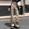 Khaki High-Waisted Slim Cargo Pants - Women's Spring/Summer Retro Straight-Leg Jeans