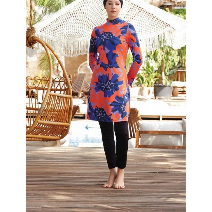 Swimsuit Women Set, Hijab Burki Set,Islamic Swimwear, Muslim Swimwear, Women Burkini,4 Pieces Set; Trousers, Tunic, Scarf, Bustier.