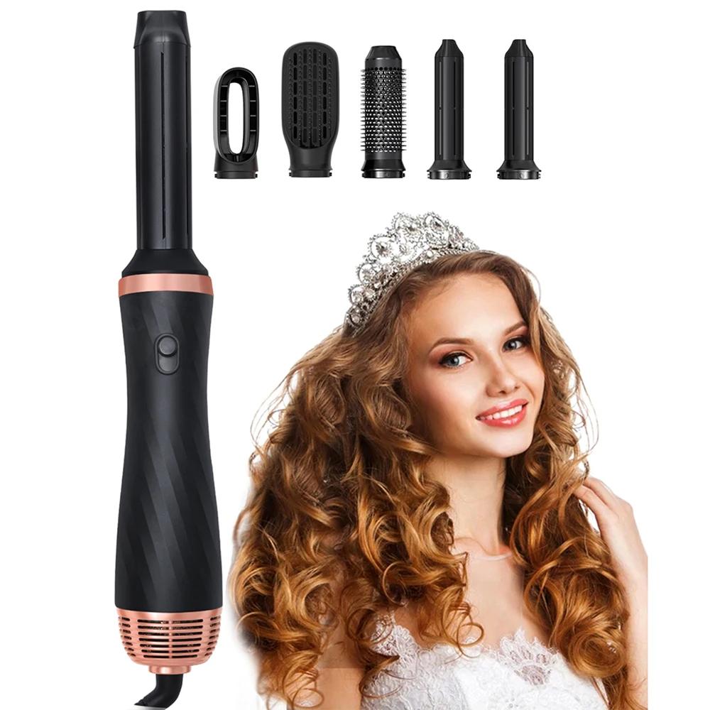 Multifunctional Hair Dryer 5 In 1 Electric Comb Negative Ion Straightener Comb Curling Iron Detachable Heating Brush Hair Dryer