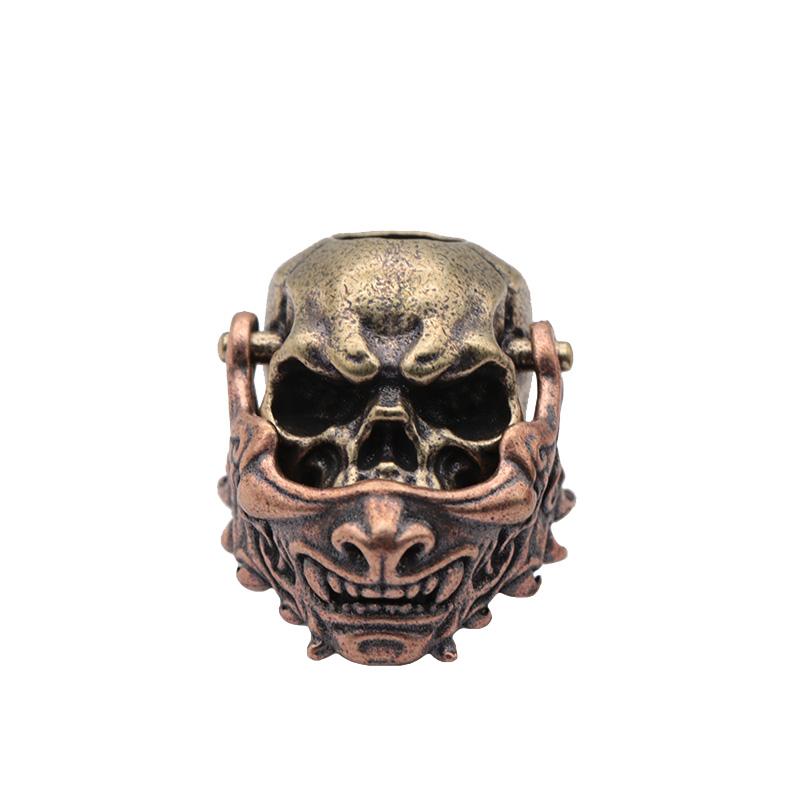 Openable Japenese Samurai Mask Skull Head Brass Knife Bead Outdoor EDC DIY Paracord Woven Lanyard Pendant Accessories Punk Charm