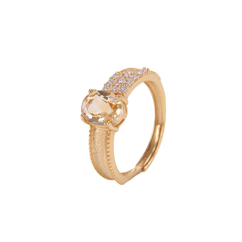 Brushed S925 Silver Ring Inlaid Natural Crystal Fashion Hand Jewelry