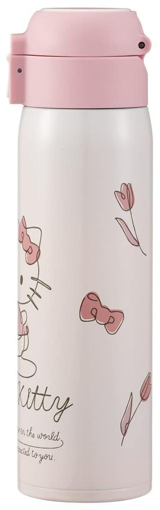 Skater 480ml Stainless Steel Water Bottle with Hello Kitty Line Straw, Insulated, Design, Sanrio, One-Touch Open, STOT5ST-A