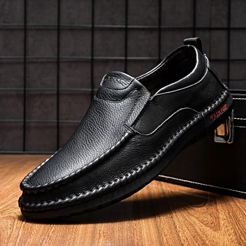 

2025 Genuine Leather Shoes Soft Loafers Flat Cow Leather Driving Shoes Brand Mens Casual Shoes Male Footwear Black Blue D273 39 чорний