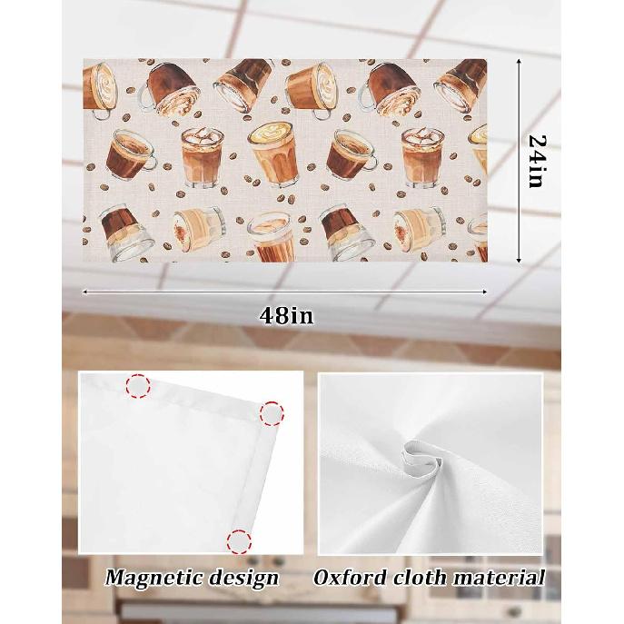 Coffee Themed Fluorescent Light Covers for Ceiling Lights 4x2 feet,4 Pack Magnetic Light Filters for Classroom,Coffee Beans Cappuccino Rustic