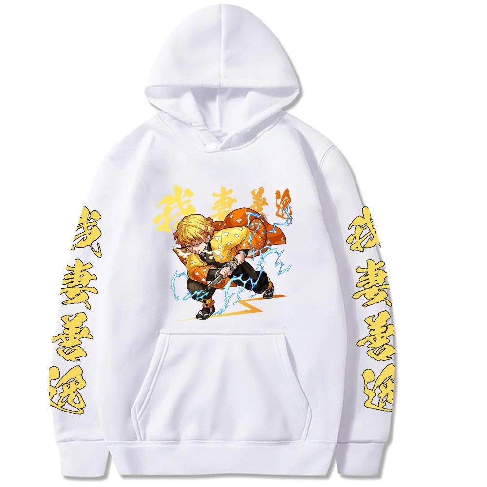 Japanischer Anime Demon Slayer Herren Damen Hoodies Kamado Agatsuma Zenitsu Bedruckter Kapuzenpullover Y2k Übergröße Sweatshirt
