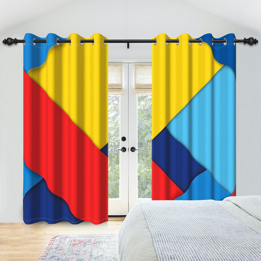 2Pcs/Set Colourful Gradient Window Curtain Bright Multicolor Blackout  Polyester Fabric Study Bedroom Living Room Decor Curtain