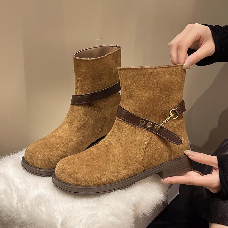 

Ботильоны Мартин на грубом каблуке с пряжкой-ремнем Женские 2025 Осень Платформа Ковбойские ботинки Винтажные ботильоны на грубом каблуке Локомотивные короткие ботинки Ботинки на меху 40