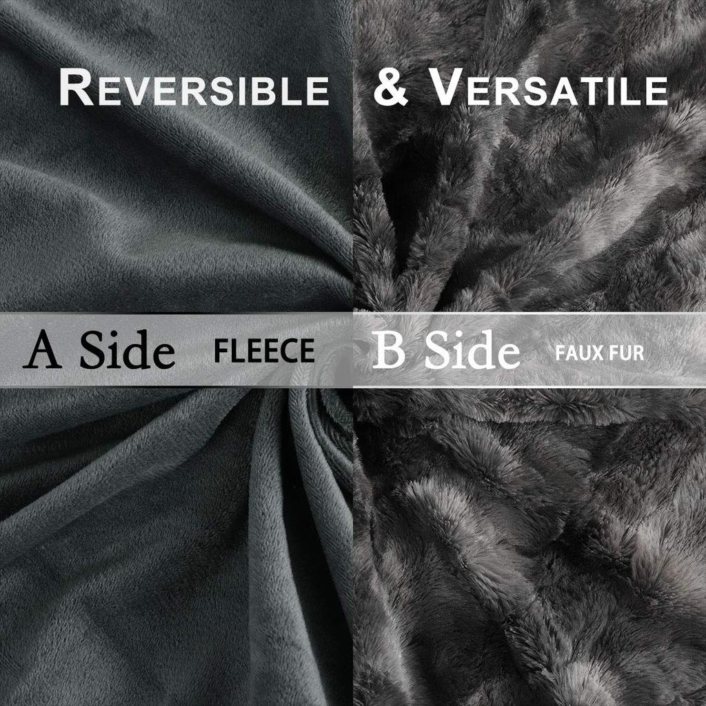 PiccoCasa Soft Faux Fur Blanket for Sofa or Sofa Bed, Reversible, Tie-Dye, Luxury Shag, Gift, Luxurious, Fluffy Fleece Blanket, Dark Gray, 160x200cm