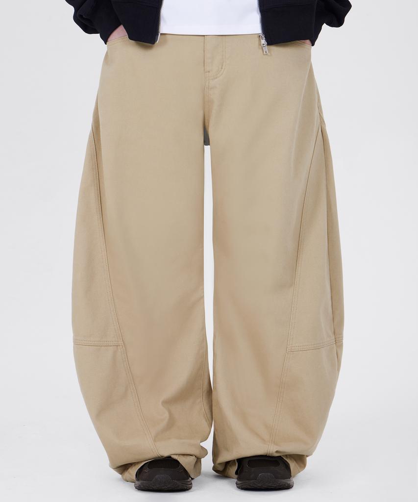 GLW Curved Cut Wide Cotton Pants Beige