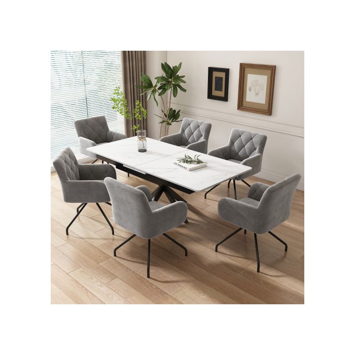 Chaises de salle à manger - MUVOE - Ensemble de 2 - Rembourrées - Métal - Velours gris clair