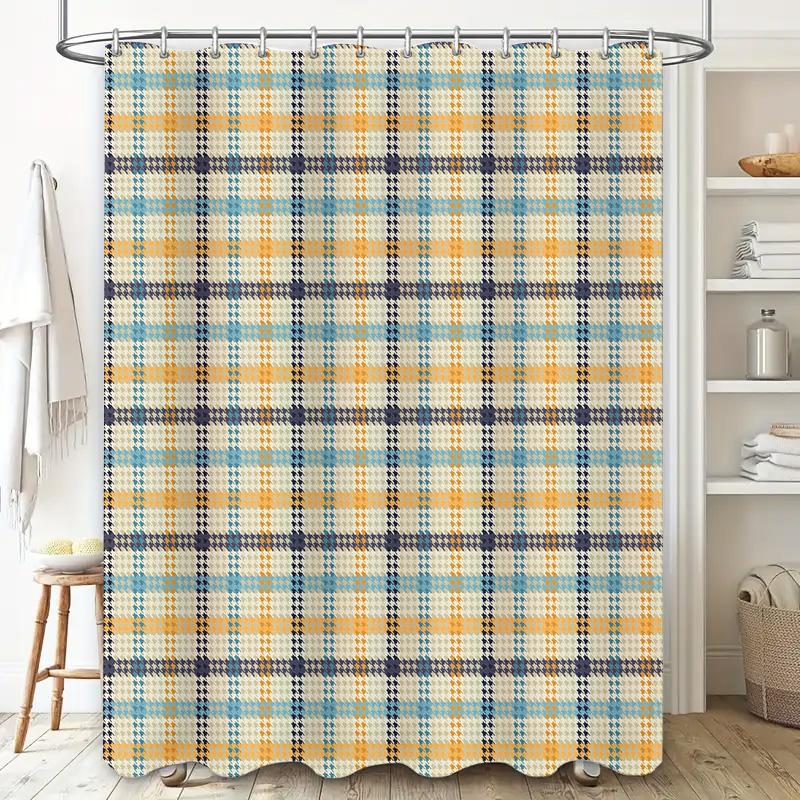 Plaid Shower Curtain Waterproof Bath Rug Decoration For Bathroom Decorations Home Office Hotel Use Modern Style 204X183Cm Multic
