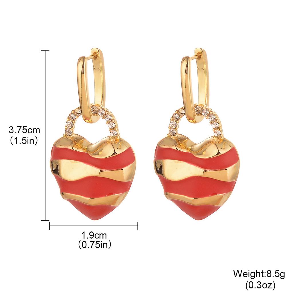 Christmas Red Oil Drop New Love Fringed Striped Ear Buckle Enamel Premium Retro Black Red Temperament Earrings