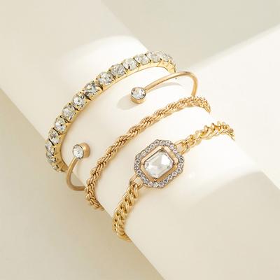 4 Piece Set Women Zircon Fashion Versatile Retro Personality Fried Dough Twists Bracelet Imitation Gem Punk Bracelet Bracelet