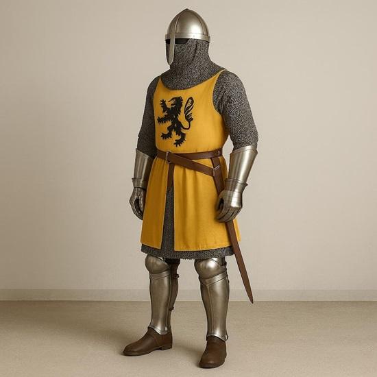 Medieval Knight Armor Set with Yellow Surcoat  Handmade Chainmail  Steel Armor  LARP, Reenactment, Cosplay, Halloween Costume