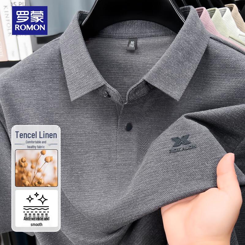 ROMON Men s Short-Sleeve Ice-Feel Tencel Linen Polo Shirt 110
