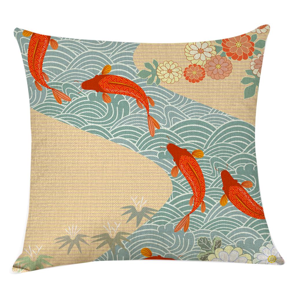 Japanese Style Cotton Linen Cushion Cover For Sofa Fish Series Pillow Cover Home Decorative 45X45Cm Fundas De Cojin