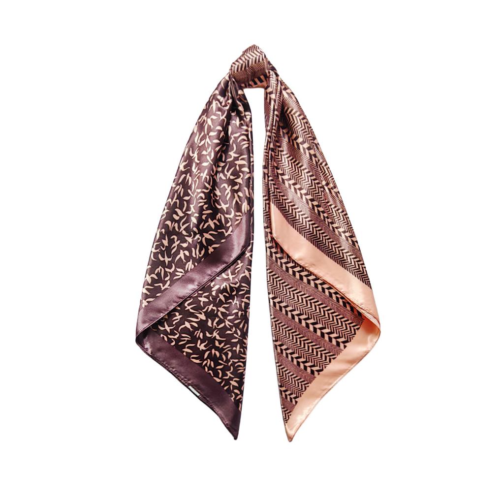 90cm Scarf for Women: Vintage-style, versatile satin scarf with a colour-block print