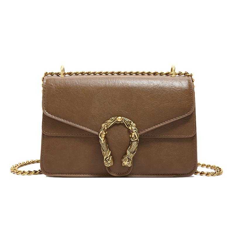 

Сумка женская новая модная универсальная маленькая квадратная сумка женская на плечо сумка-мессенджер цепочка сумка Вакх коричневый