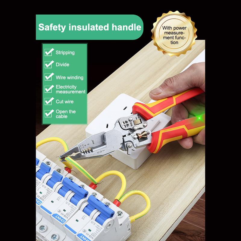 Electrician Plier 8-in-1 Multifunctional Versatile Wire Stripping Pliers Electricity Measurement Non-slip Wire Stripping Plier