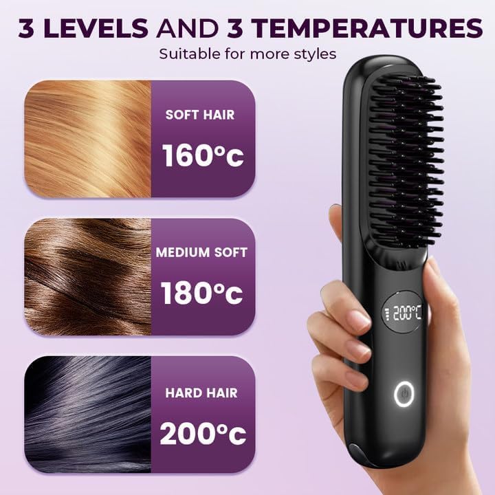 Bærbar rettetangbørste - Rettetang Oppladbar Trådløs Rettetangkam, Rask Oppvarming Trådløst Mini Reisefrisørverktøy