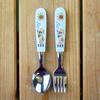 Nagao Spoon and Fork Dishwasher Made in Japan Children's Set, "Koro-chan" Design, 13.8cm, Safe,