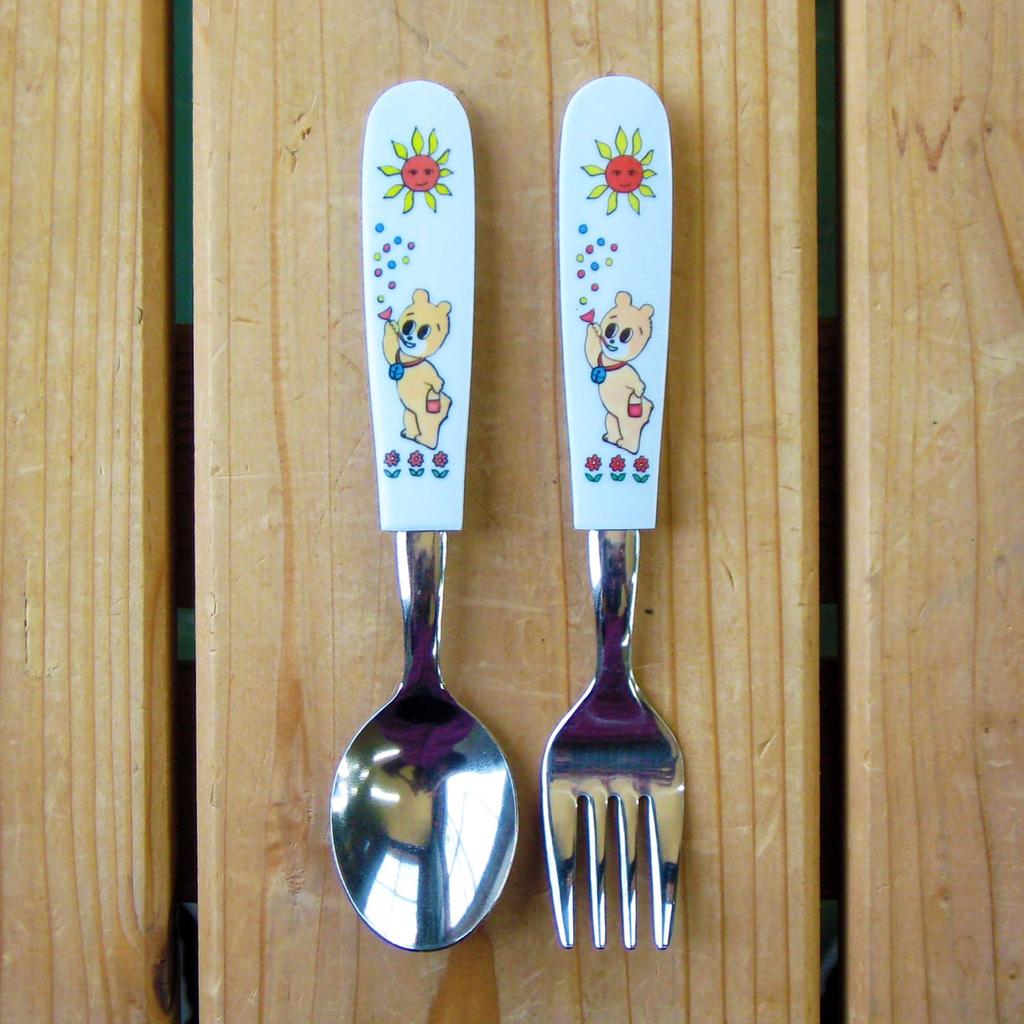 Nagao Spoon and Fork Dishwasher Made in Japan Children's Set, "Koro-chan" Design, 13.8cm, Safe,