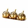 Stainless Steel Seasoning Container Set with Tray DustResistant ThreeCompartment Condiment Holder