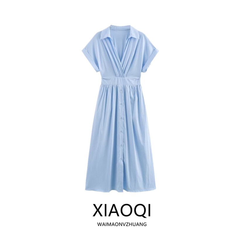 Fashion Style 2024 Autumn New Women's Clothing Stylish Elegant Knot Midi Skirt Shirt Dress 3564083