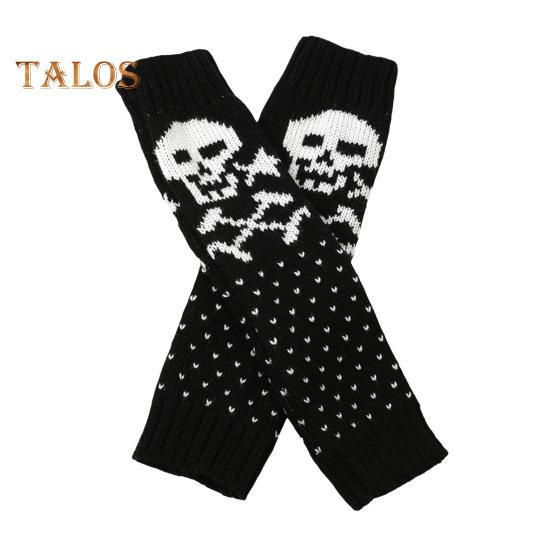 

1 пара перчаток осень-зима без пальцев с принтом черепа, трикотажные, высокоэластичные, нескользящие, сохраняющие тепло, ветрозащитные, в стиле Хэллоуина, унисекс, для езды на велосипеде чёрный