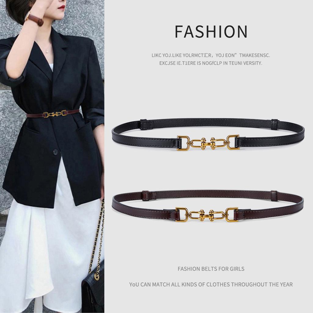 Women's Strap Belt Skirt Accessories Cowhide Two-layer Cowhide Belt Pair Elliptical Buckle Smooth Plate Buttonhole Women's Strap