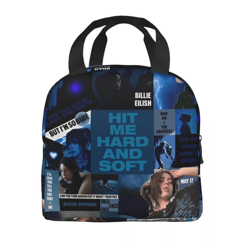 B-Billie-Girl E-eilish American Singer Insulated Lunch Bag Food Container Portable Thermal Cooler Lunch Boxes For School Office